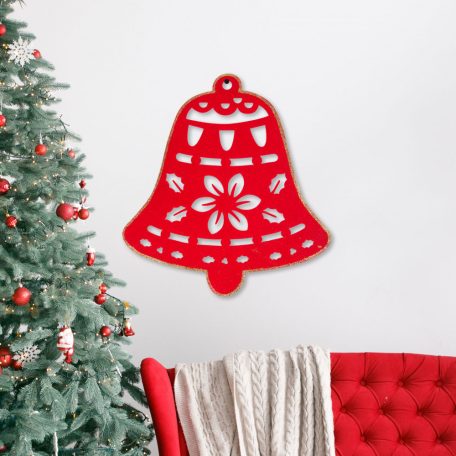 Karácsonyi dekor - harang - 39,5 x 42 cm - piros / arany